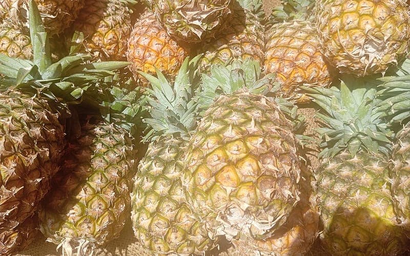 Ananas frais empilés sur un marché
